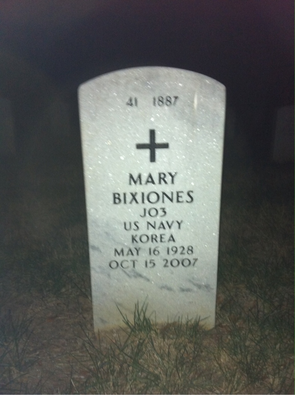 Back of headstone — Mary Bixiones