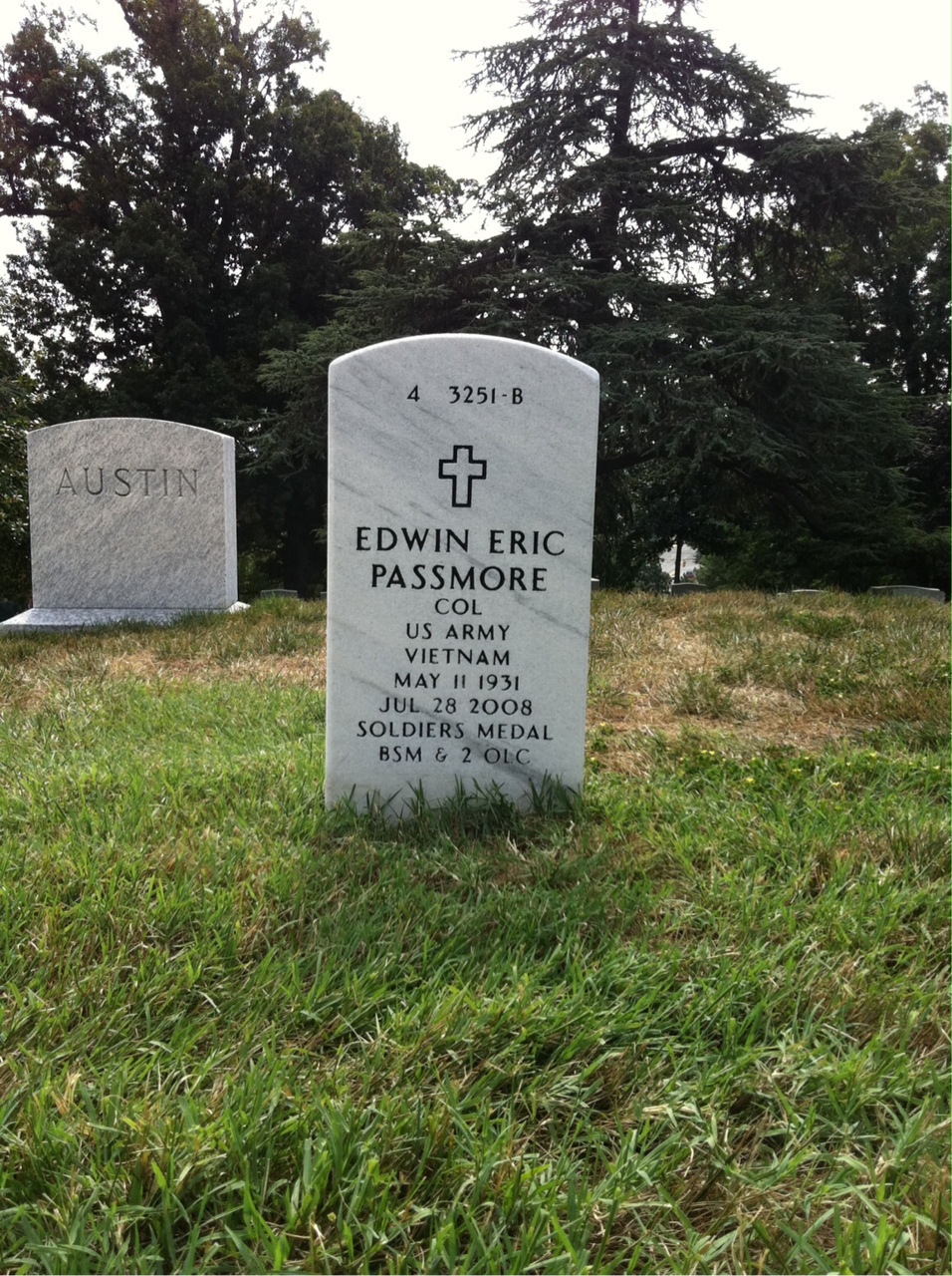 Back of headstone — Edwin Passmore