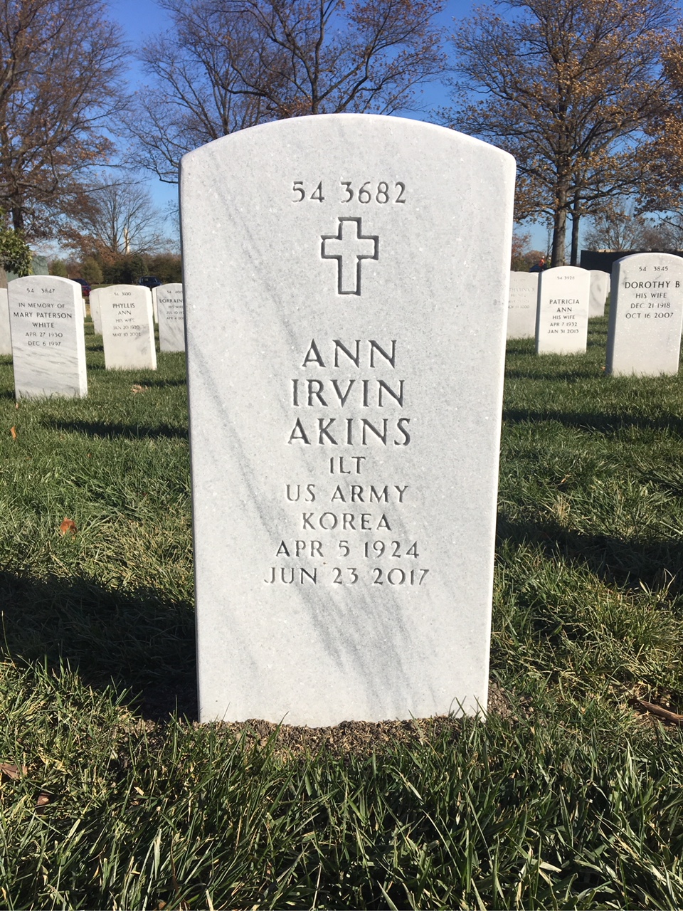 Back of headstone — Ann Akins