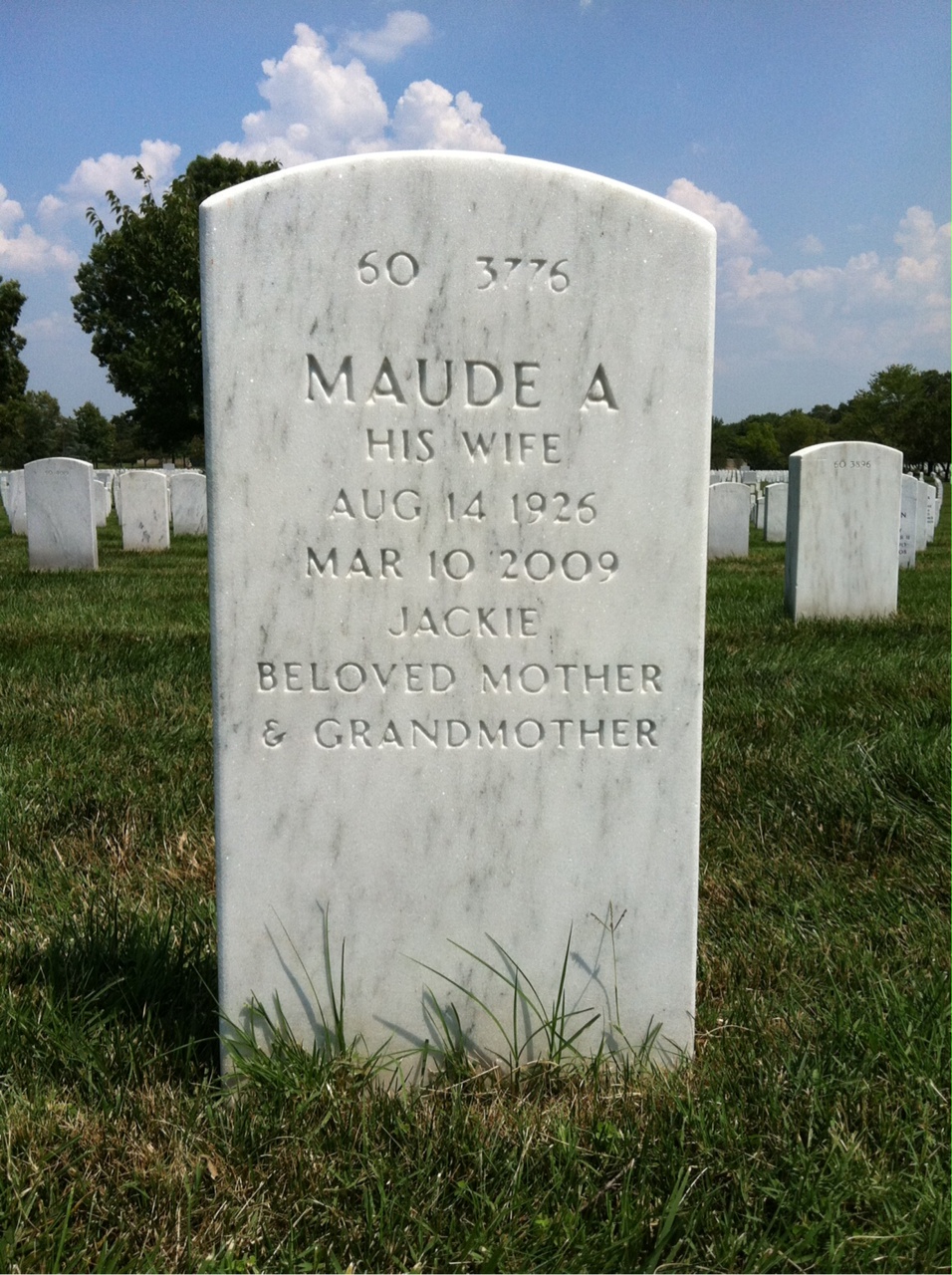 Back of headstone — Virginius Williams