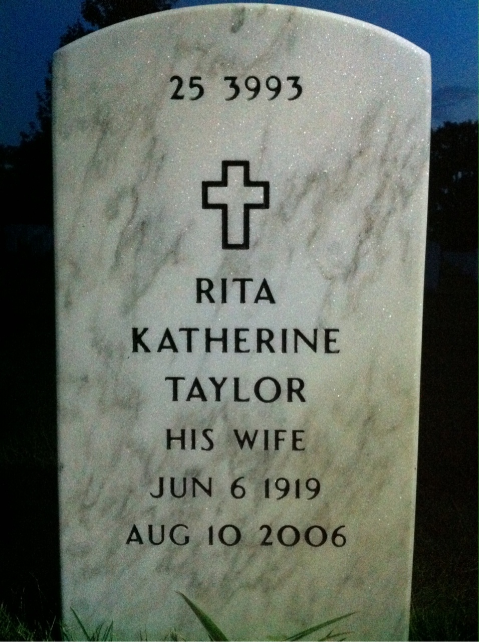 Back of headstone — George Hanson