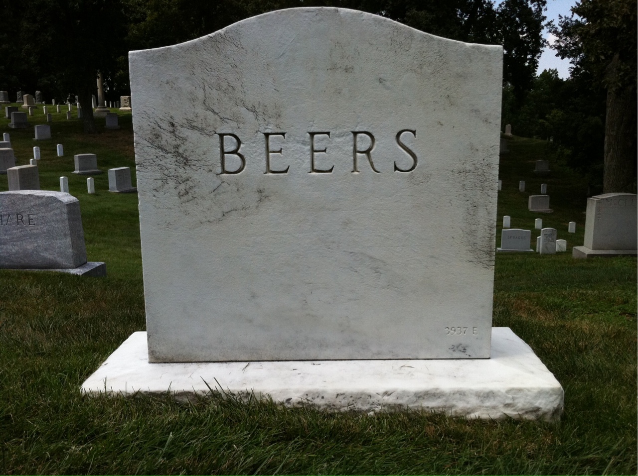Back of headstone — Charles Beers