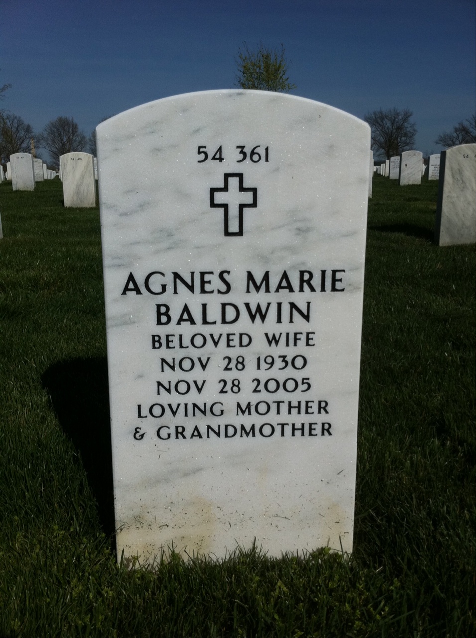 Back of headstone — Carr Whitener