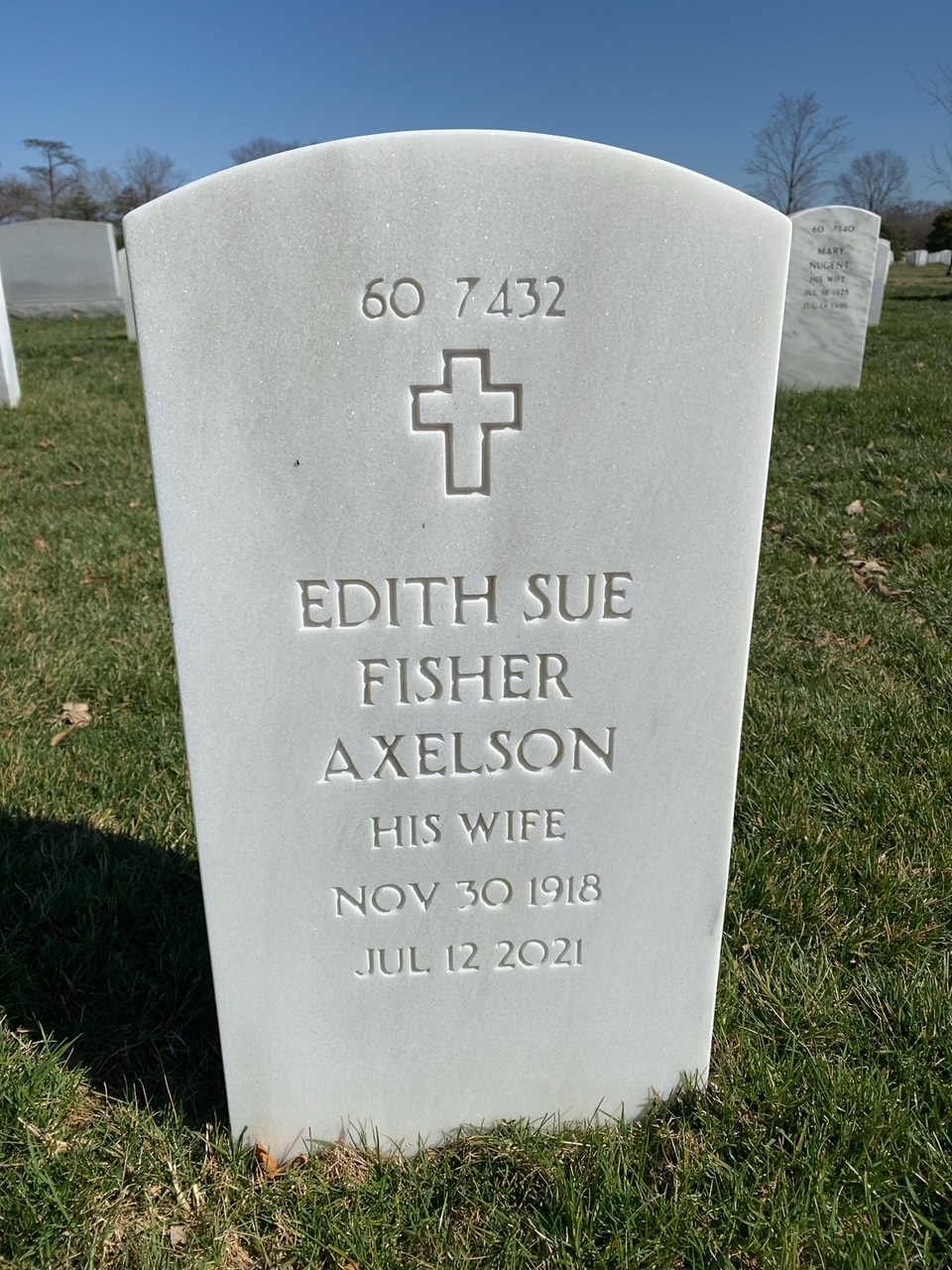 Back of headstone — Rudolph Axelson