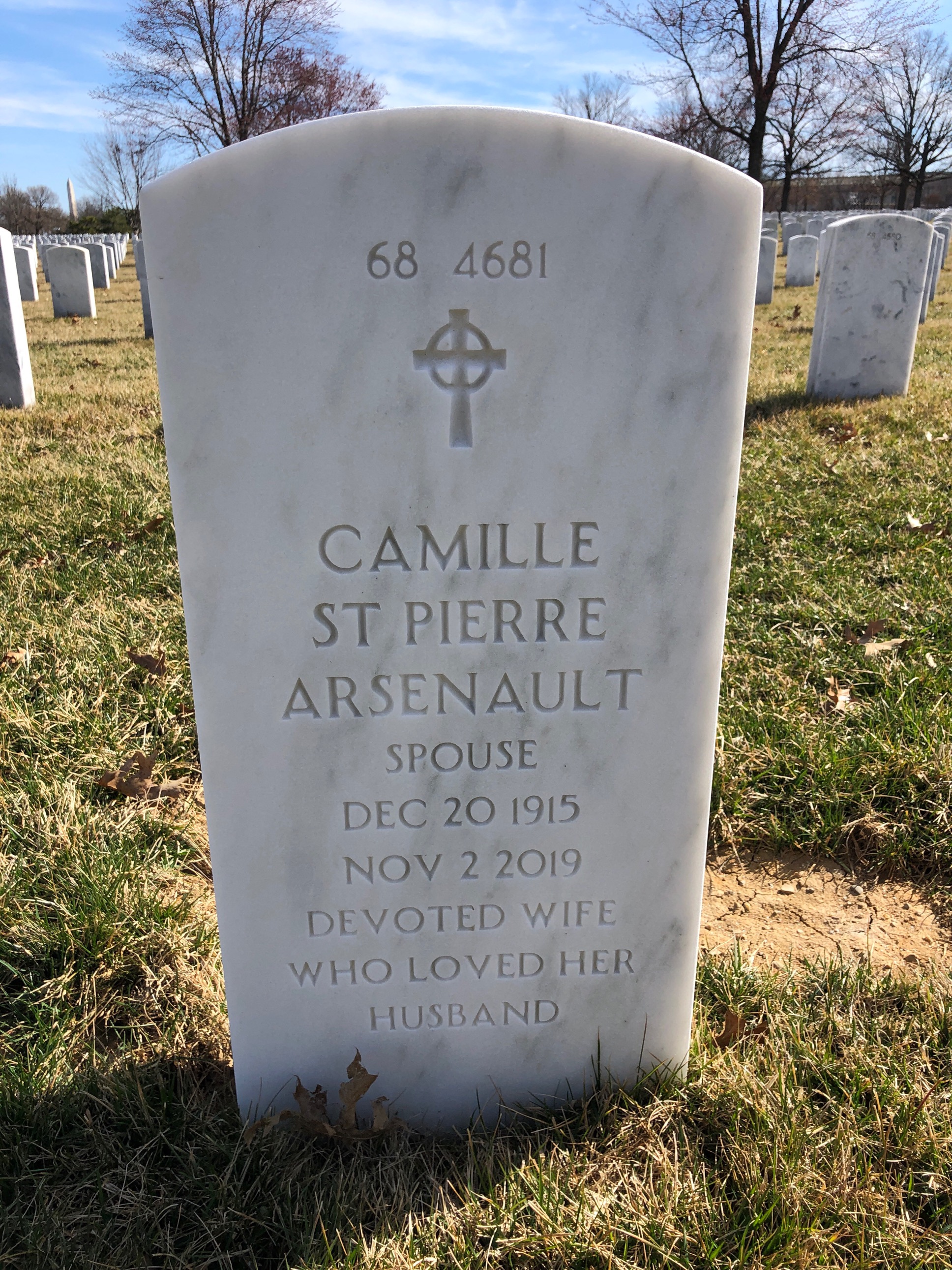 Back of headstone — Hubert Arsenault