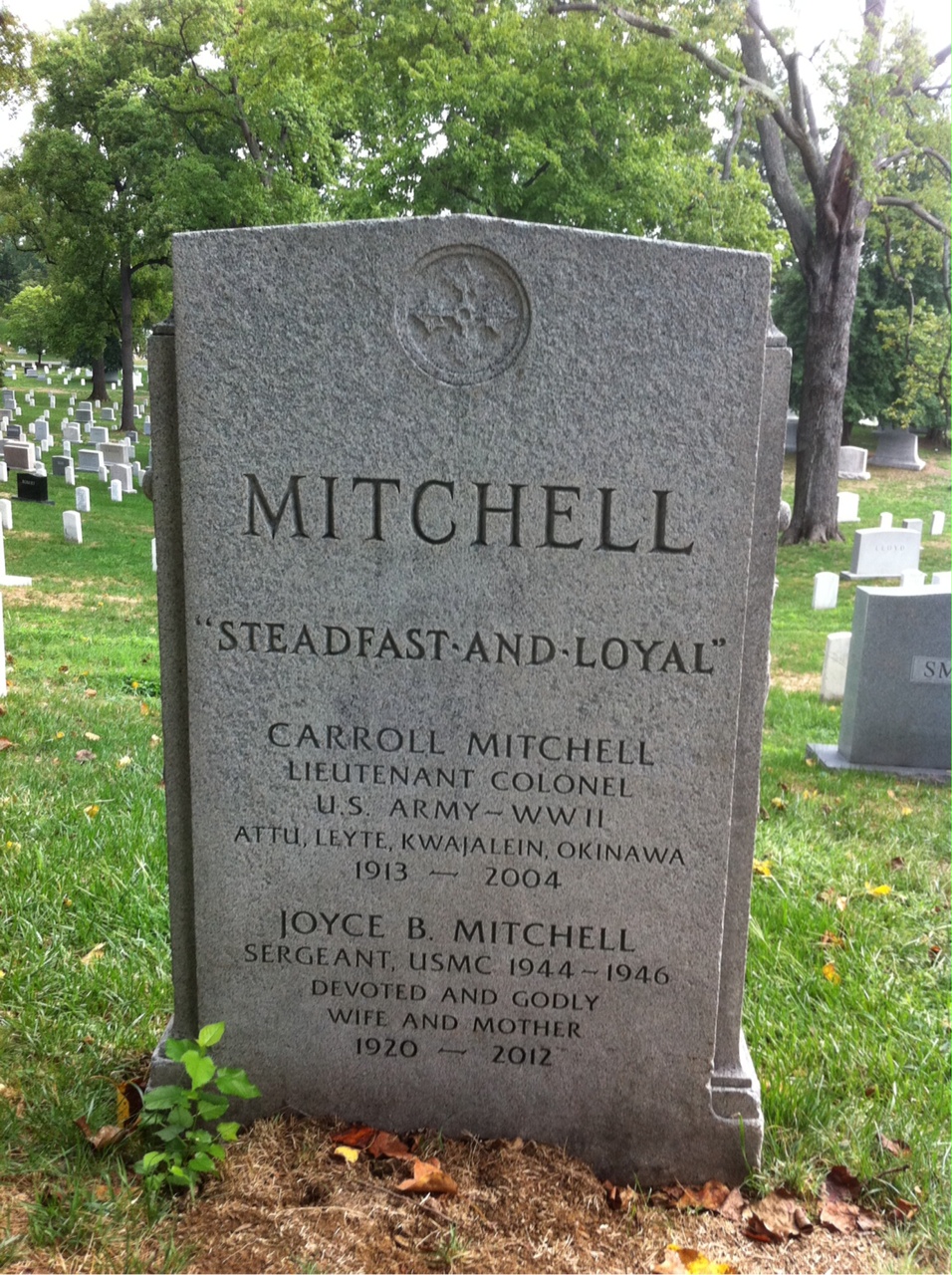 Back of headstone — Carroll Mitchell