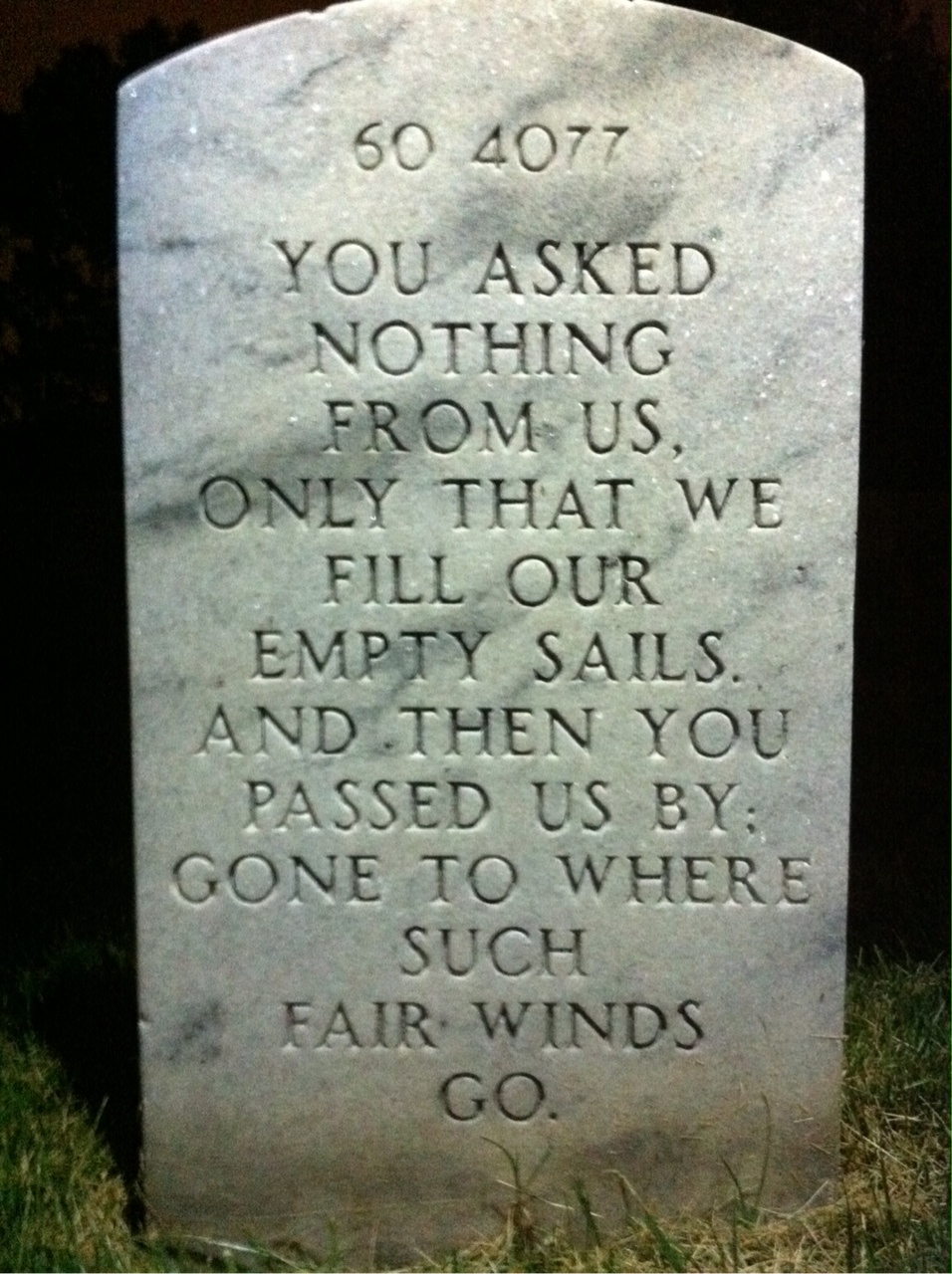 Back of headstone — Tung Adams