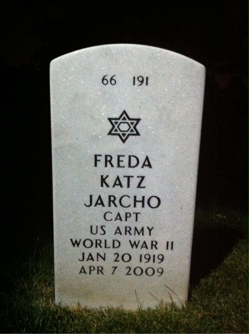 Back of headstone — Freda Jarcho