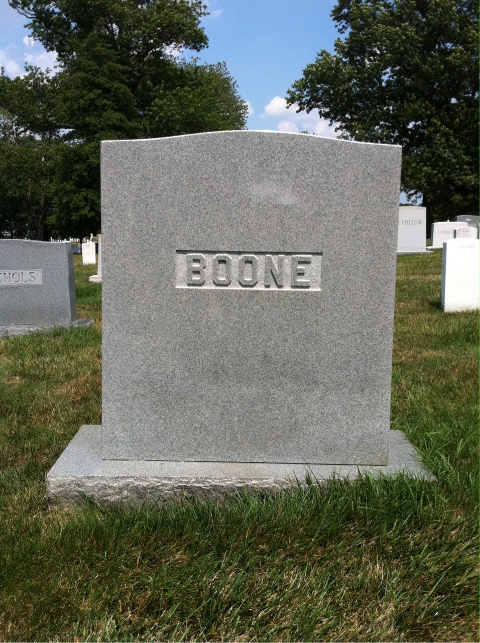 Headstone shared by 2 interments, including Joel T. Boone