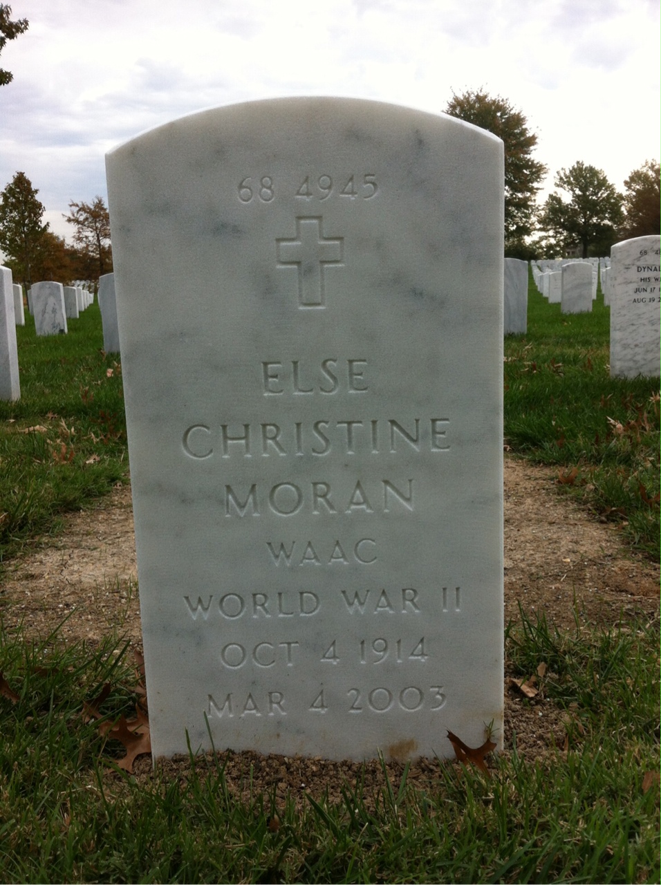 Back of headstone — Else Moran
