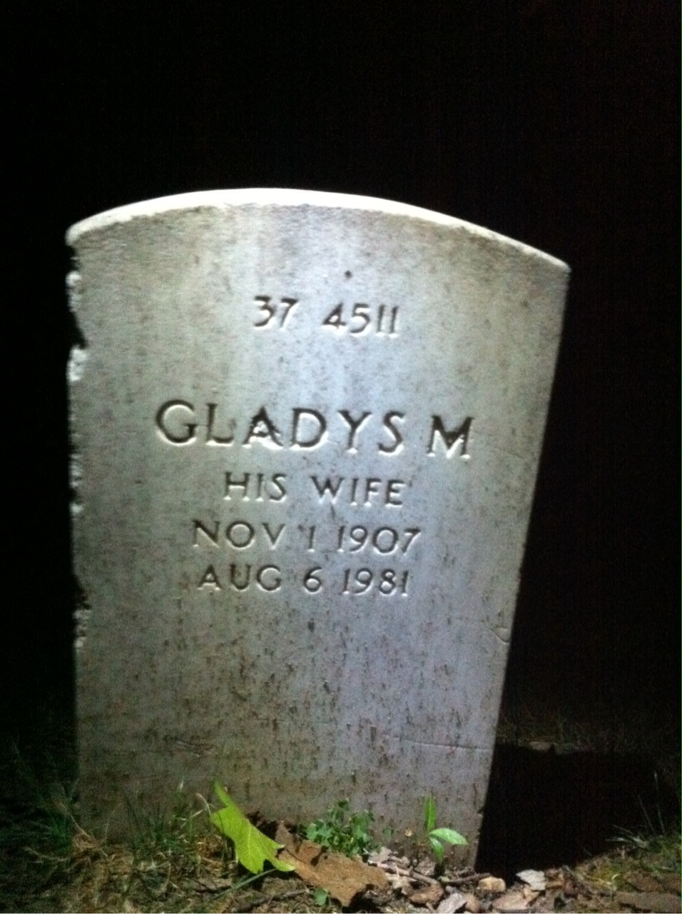 Back of headstone — Gladys Alger