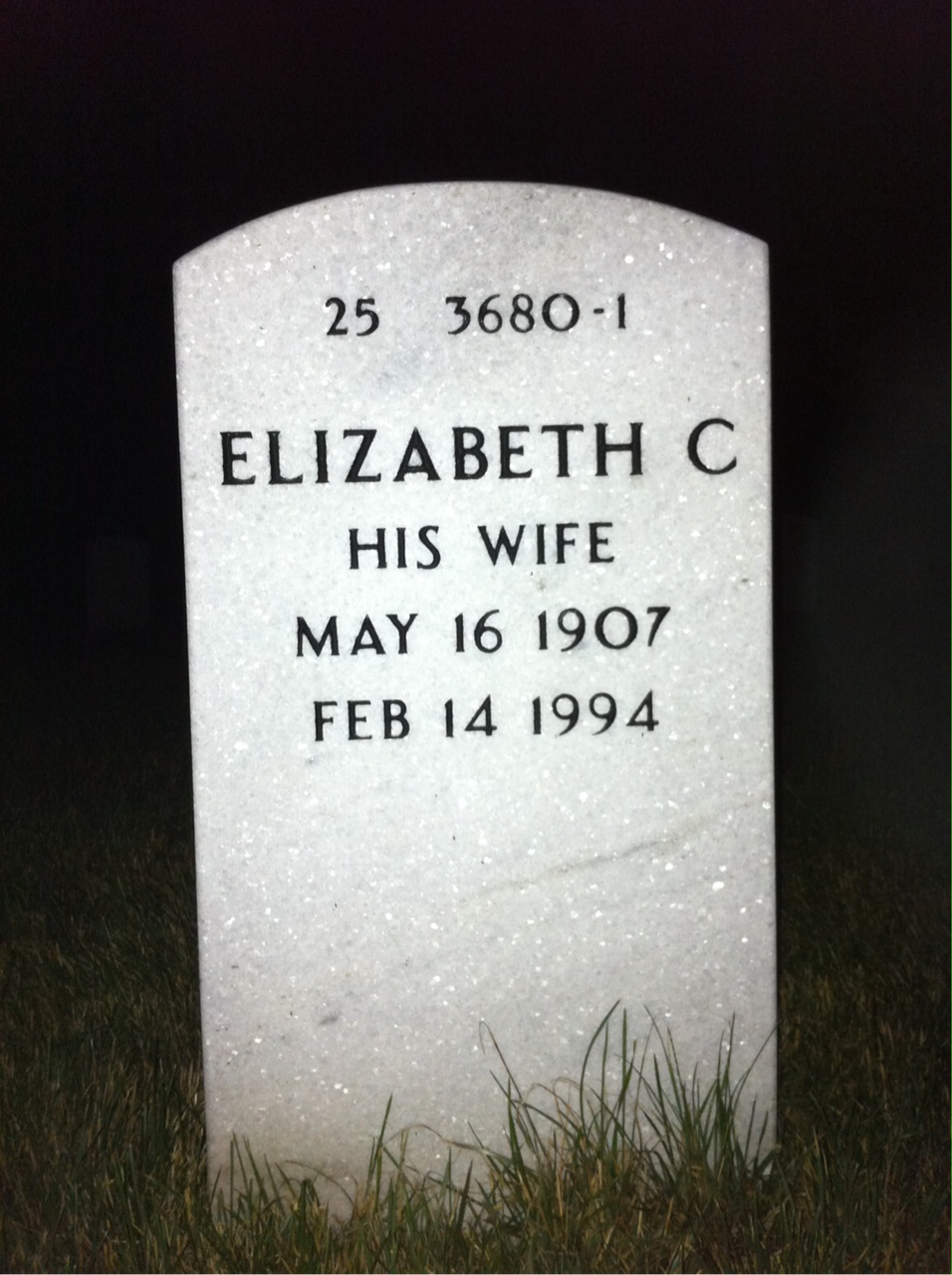 Back of headstone — Frederick Cunningham