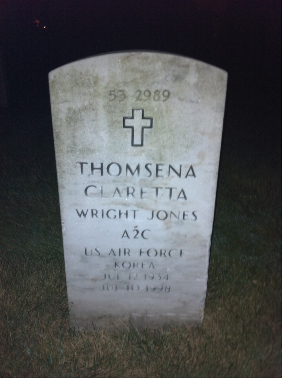 Back of headstone — Thomsena Claretta Jones