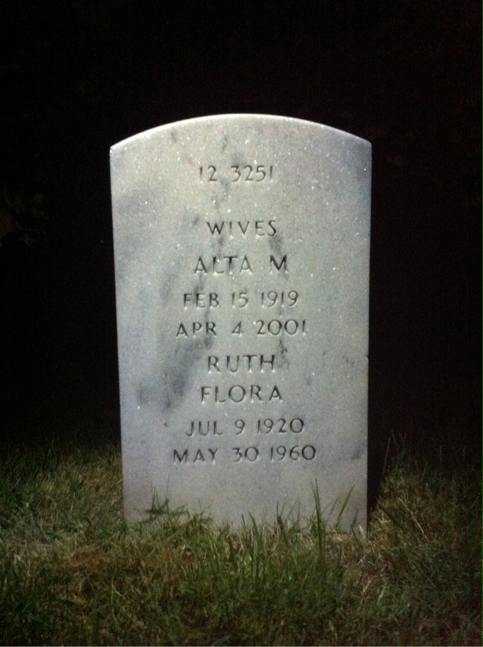 Back of headstone — Alta Augusterfer