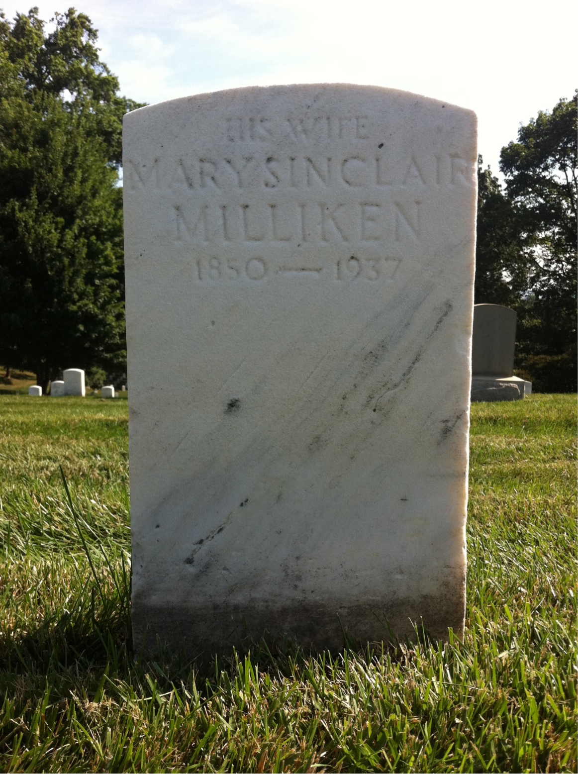Back of headstone — Mary Milliken
