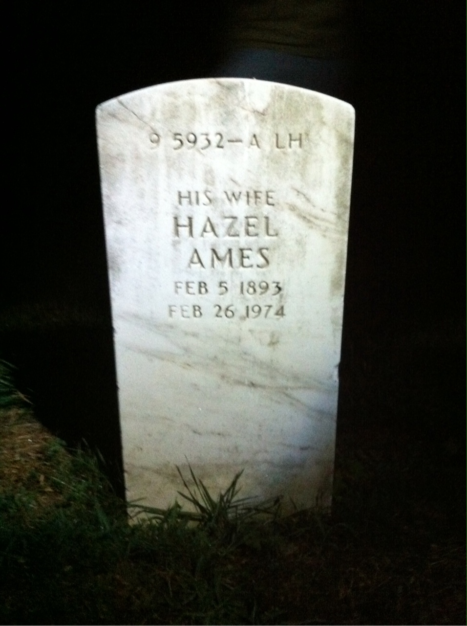 Back of headstone — Hazel Allen