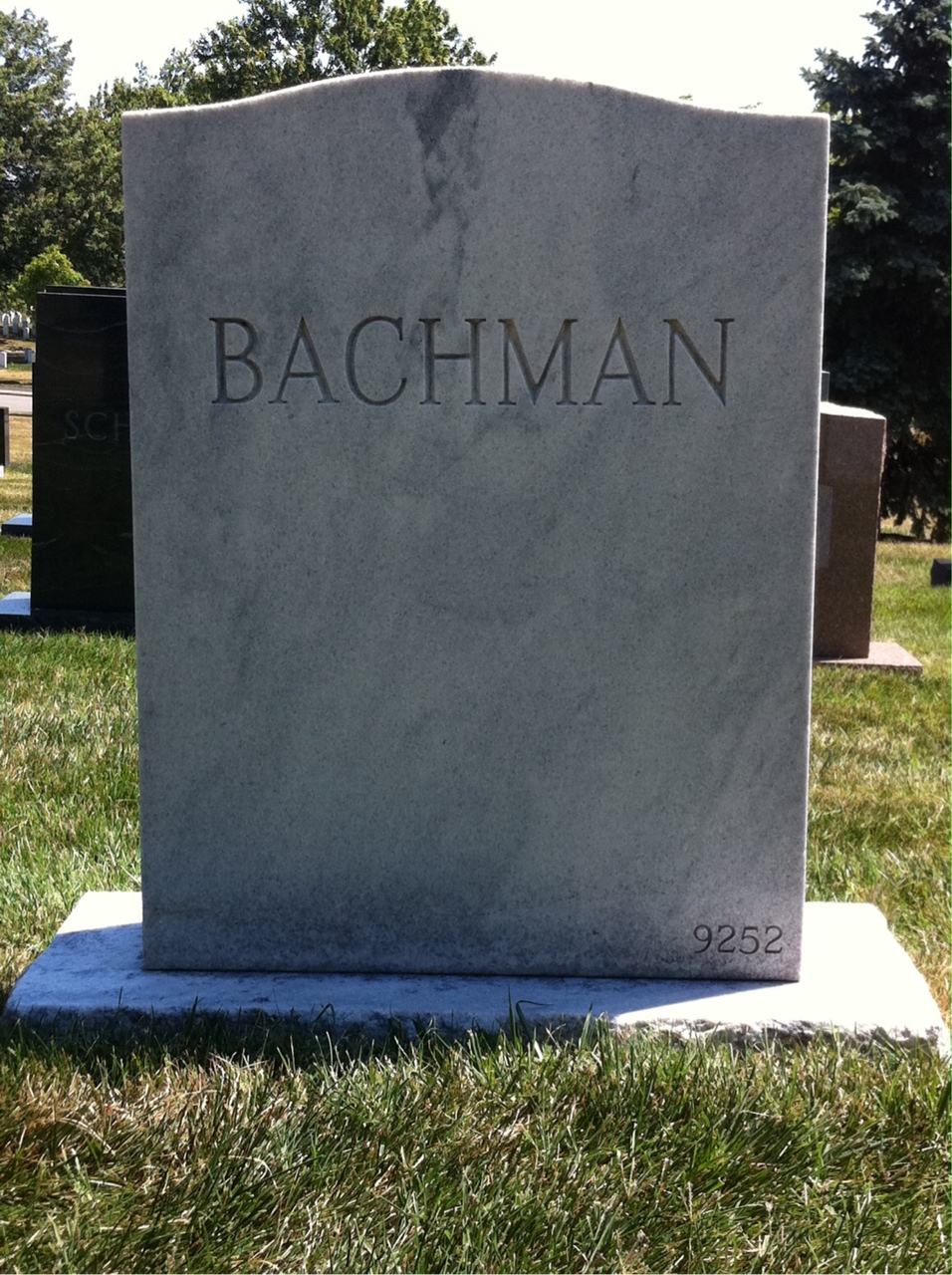 Back of headstone — George Bachman