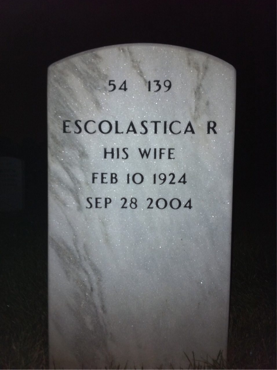 Back of headstone — Basilio Pimentil