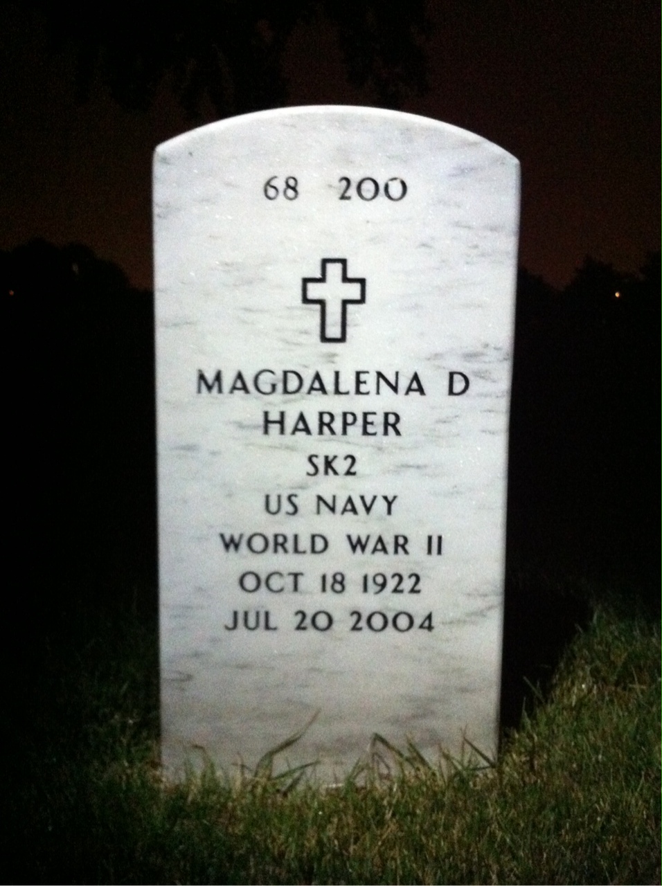 Back of headstone — Magdalena Harper