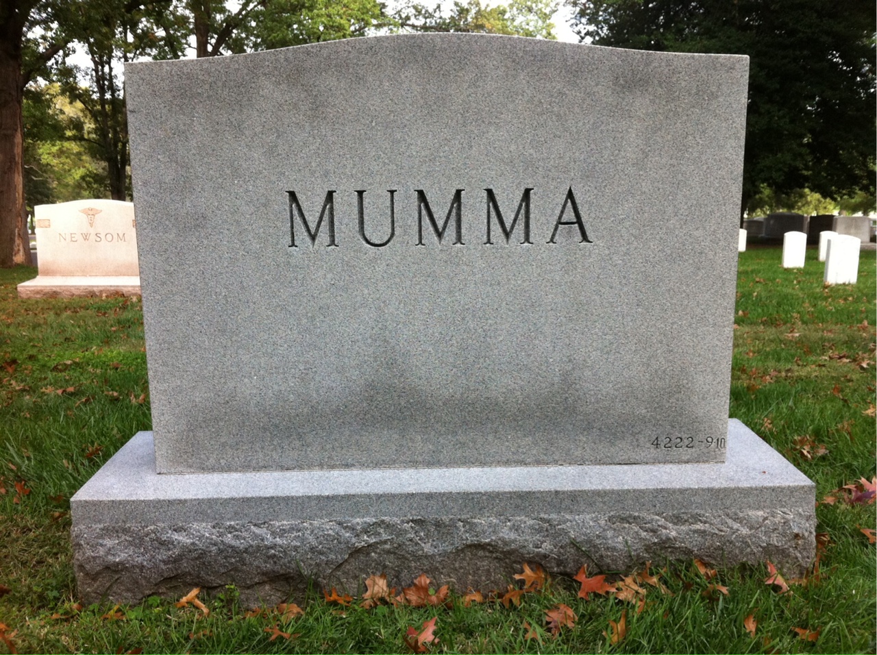 Back of headstone — Morton Mumma