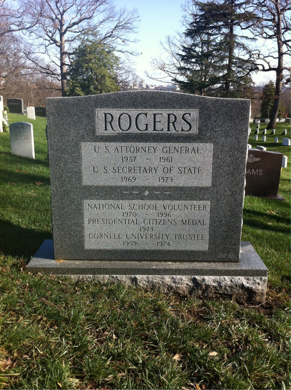 Back of headstone — William T Rogers
