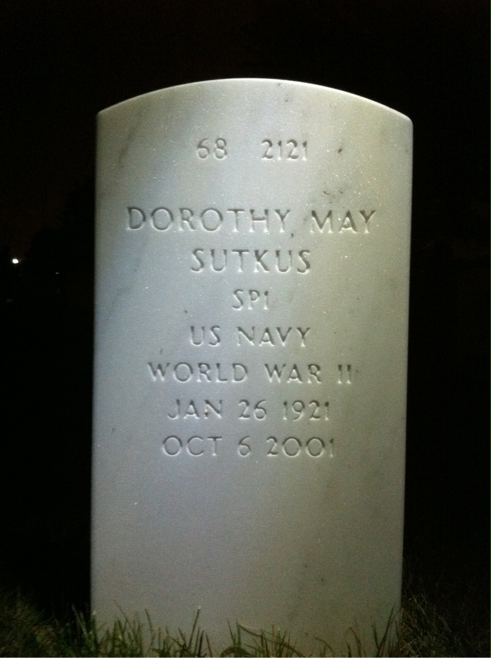Back of headstone — Dorothy Sutkus