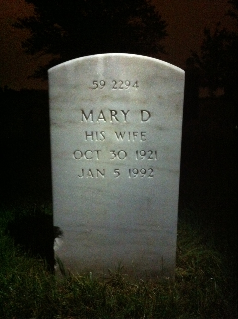 Back of headstone — Mary Elizabeth Riley