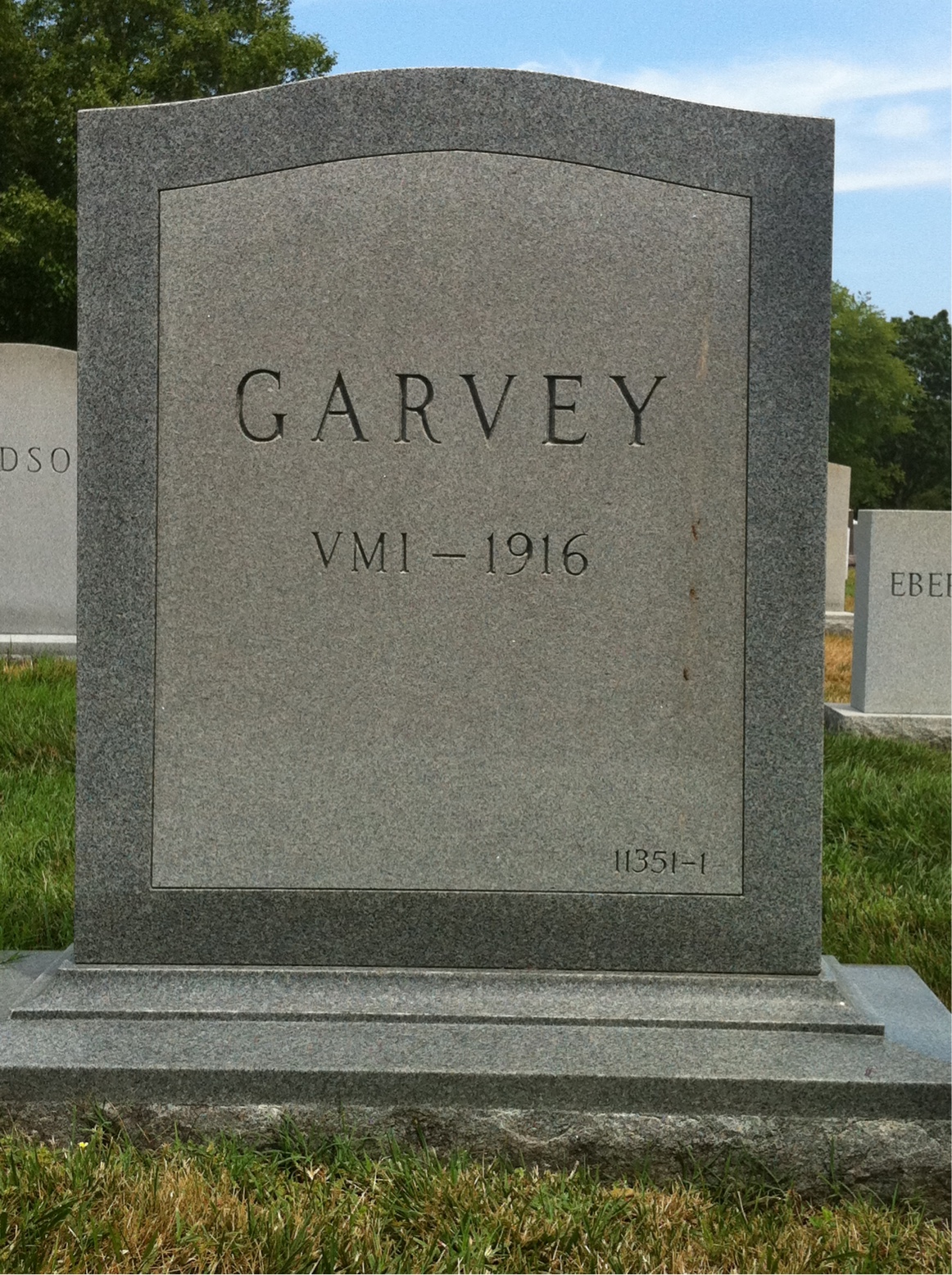 Back of headstone — Willis A Garvey