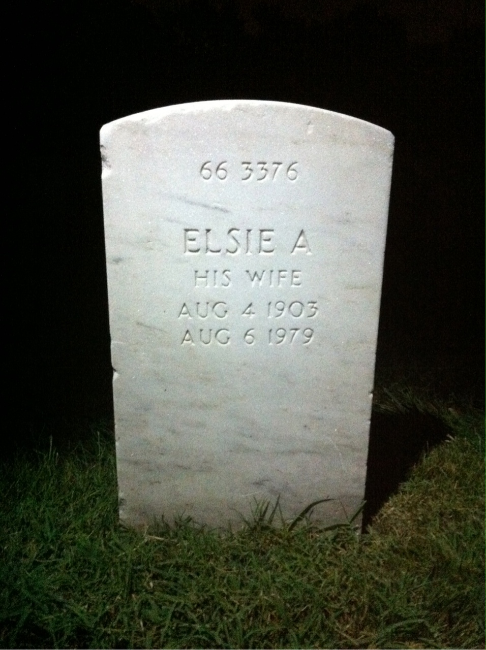Back of headstone — William W Wise