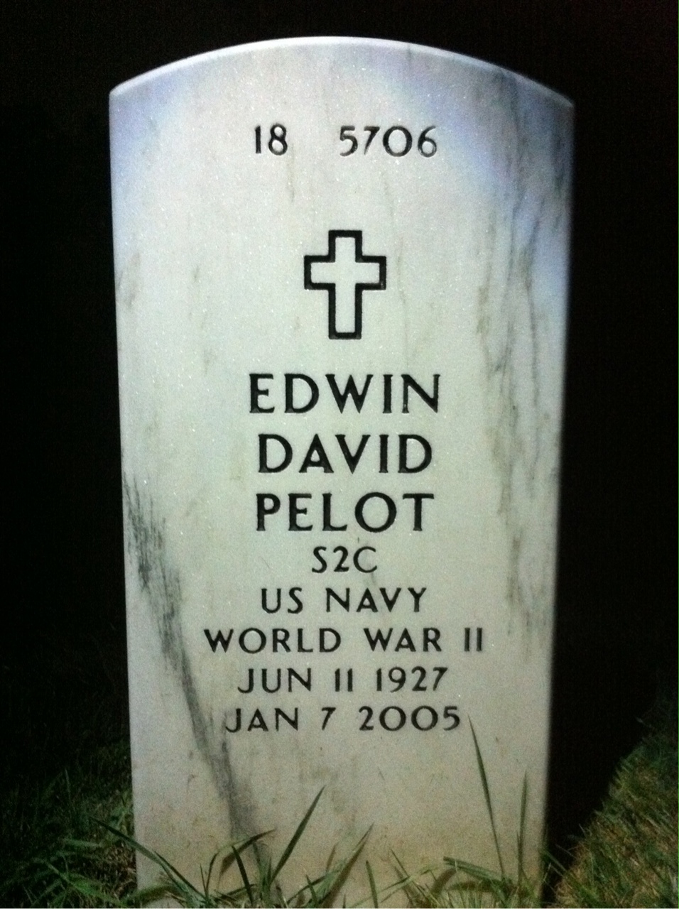 Back of headstone — Edwin Pelot
