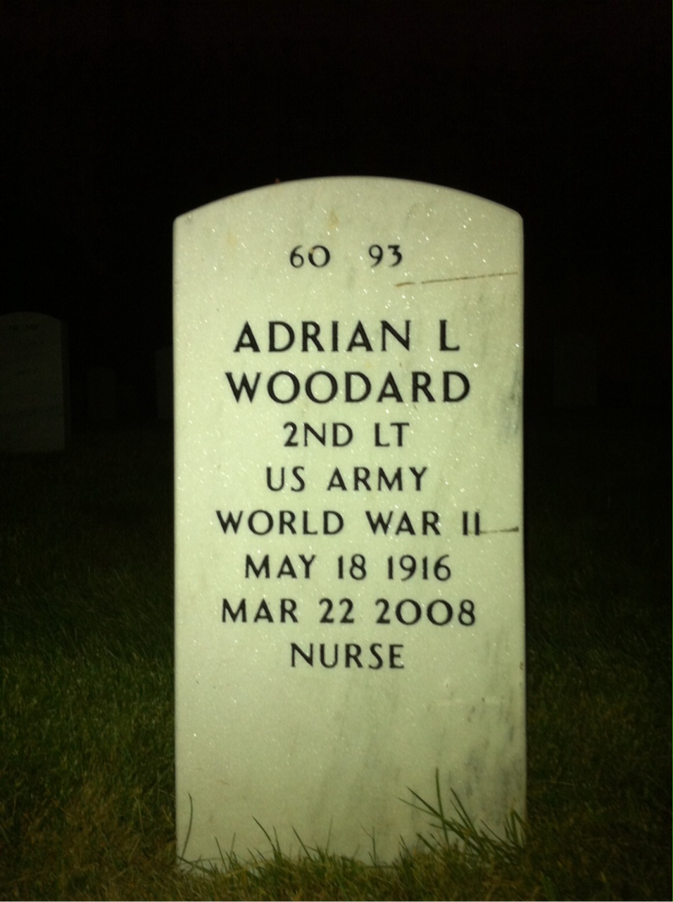 Back of headstone — Adrian Woodard