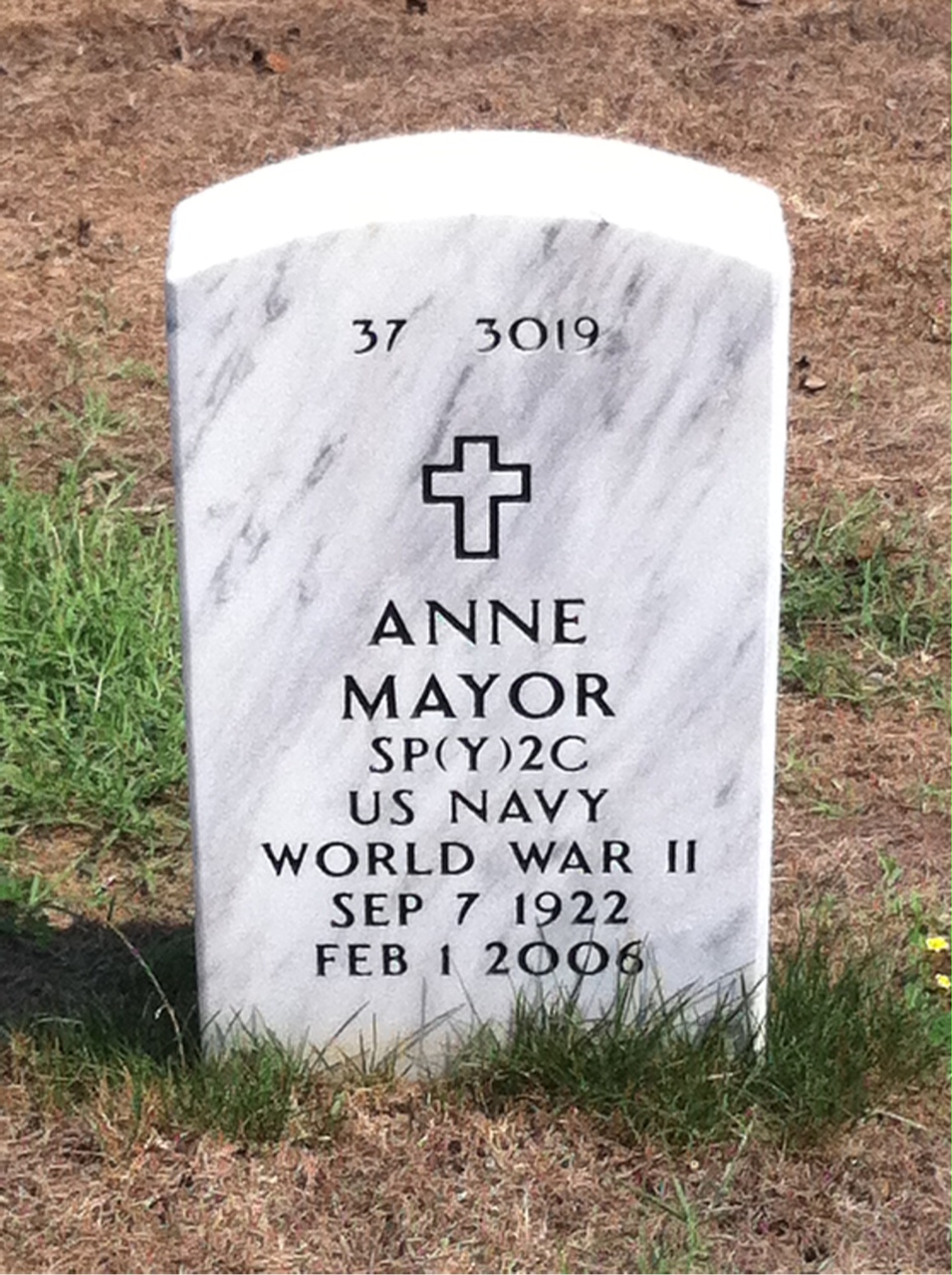 Back of headstone — Anne Mayor