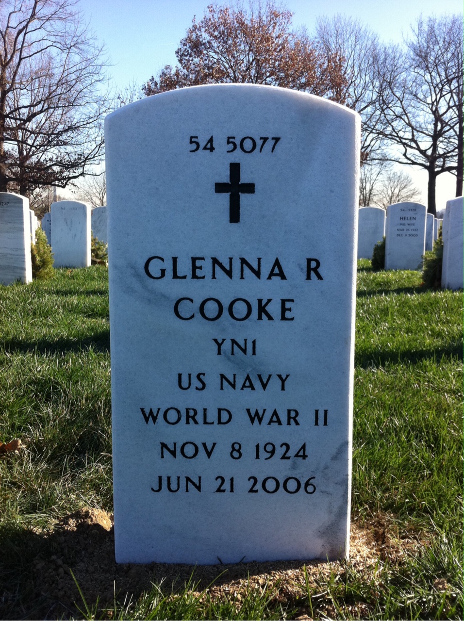 Back of headstone — Glenna Cooke
