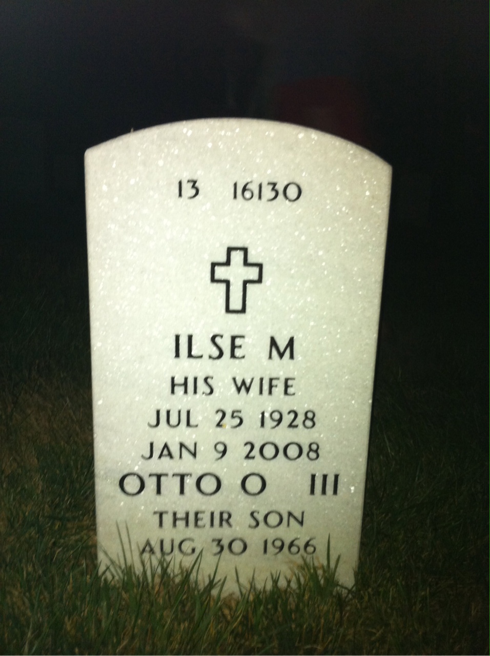 Back of headstone — Otto Collins