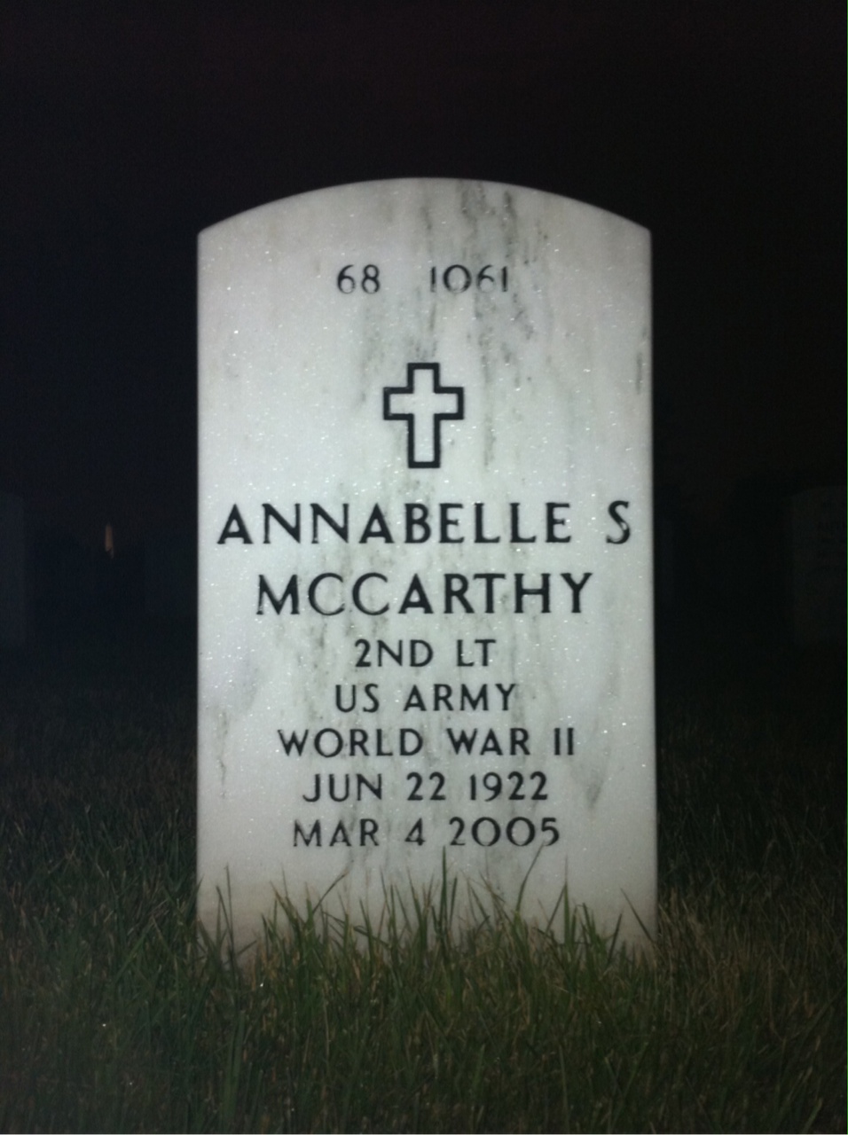 Back of headstone — Annabelle Mccarthy