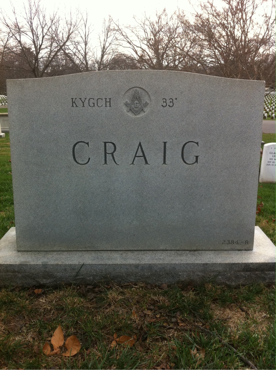 Back of headstone — William Craig