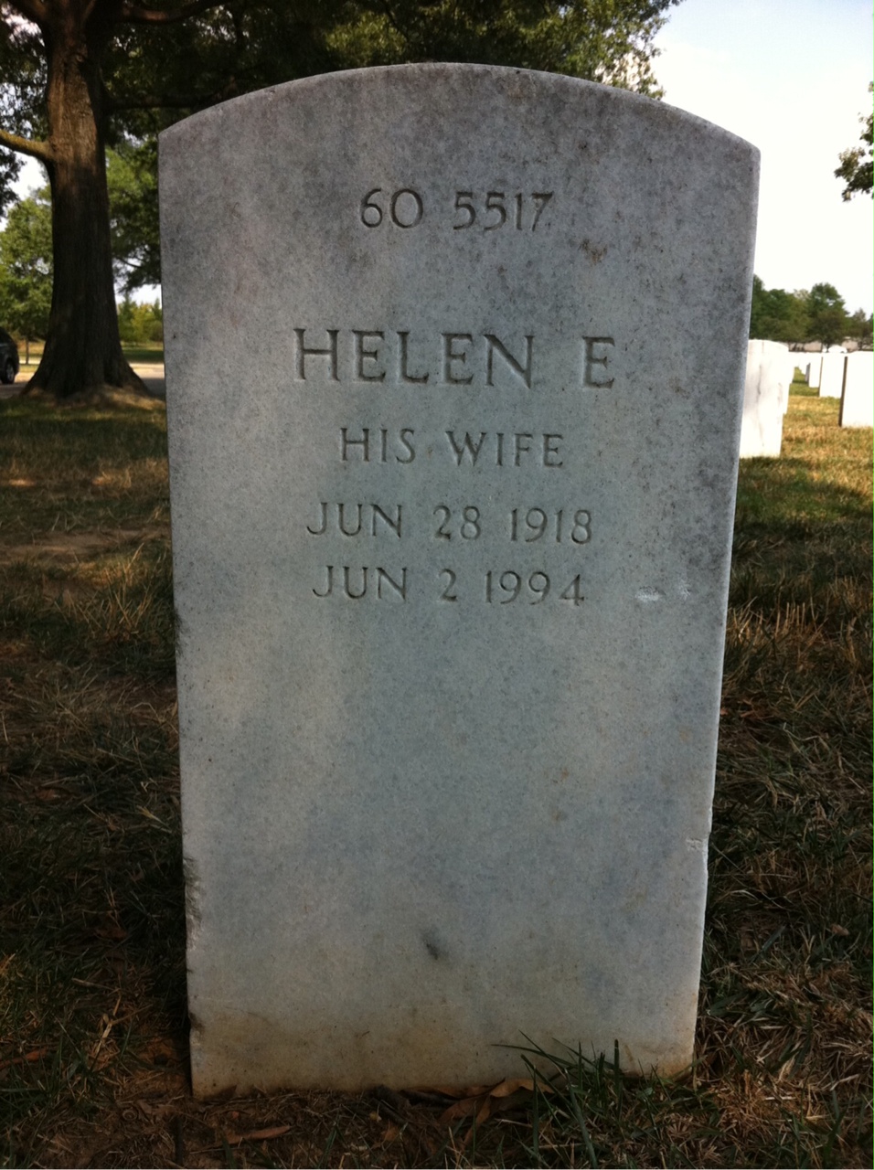 Back of headstone — Helen Arensdorf