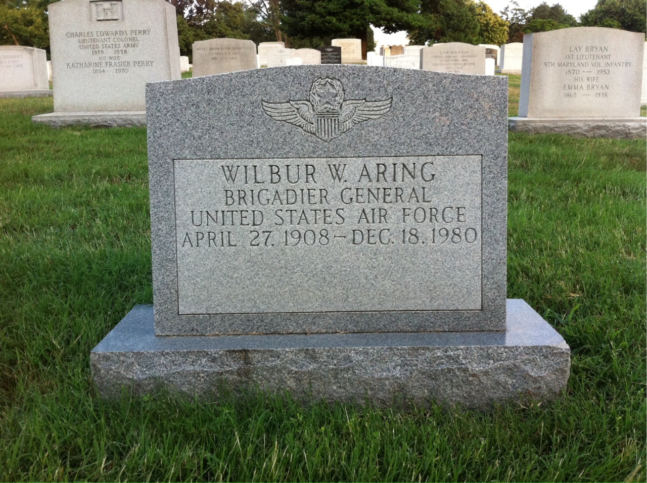 Back of headstone — Wilbur Aring