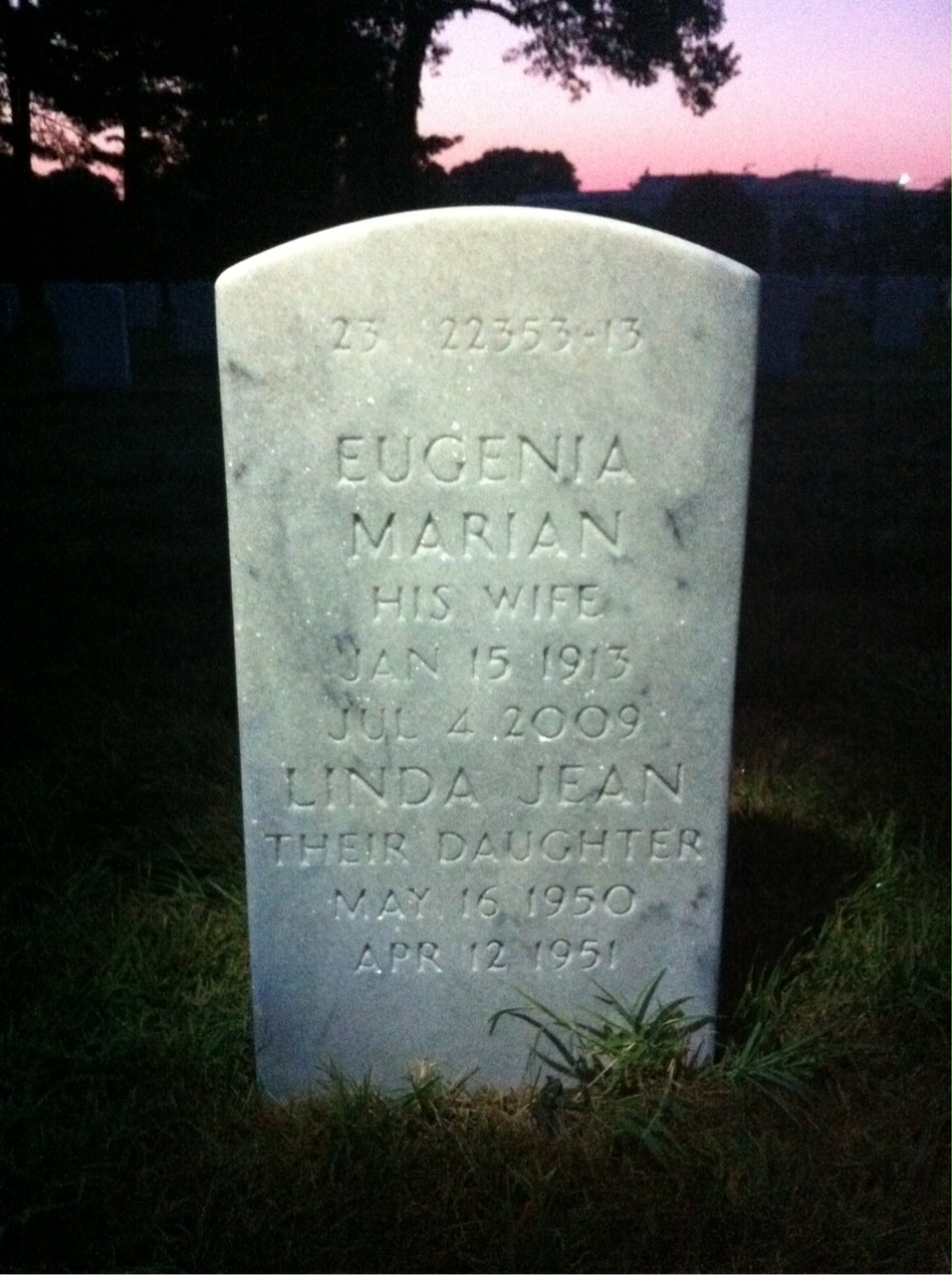 Back of headstone — Garfield Cunningham