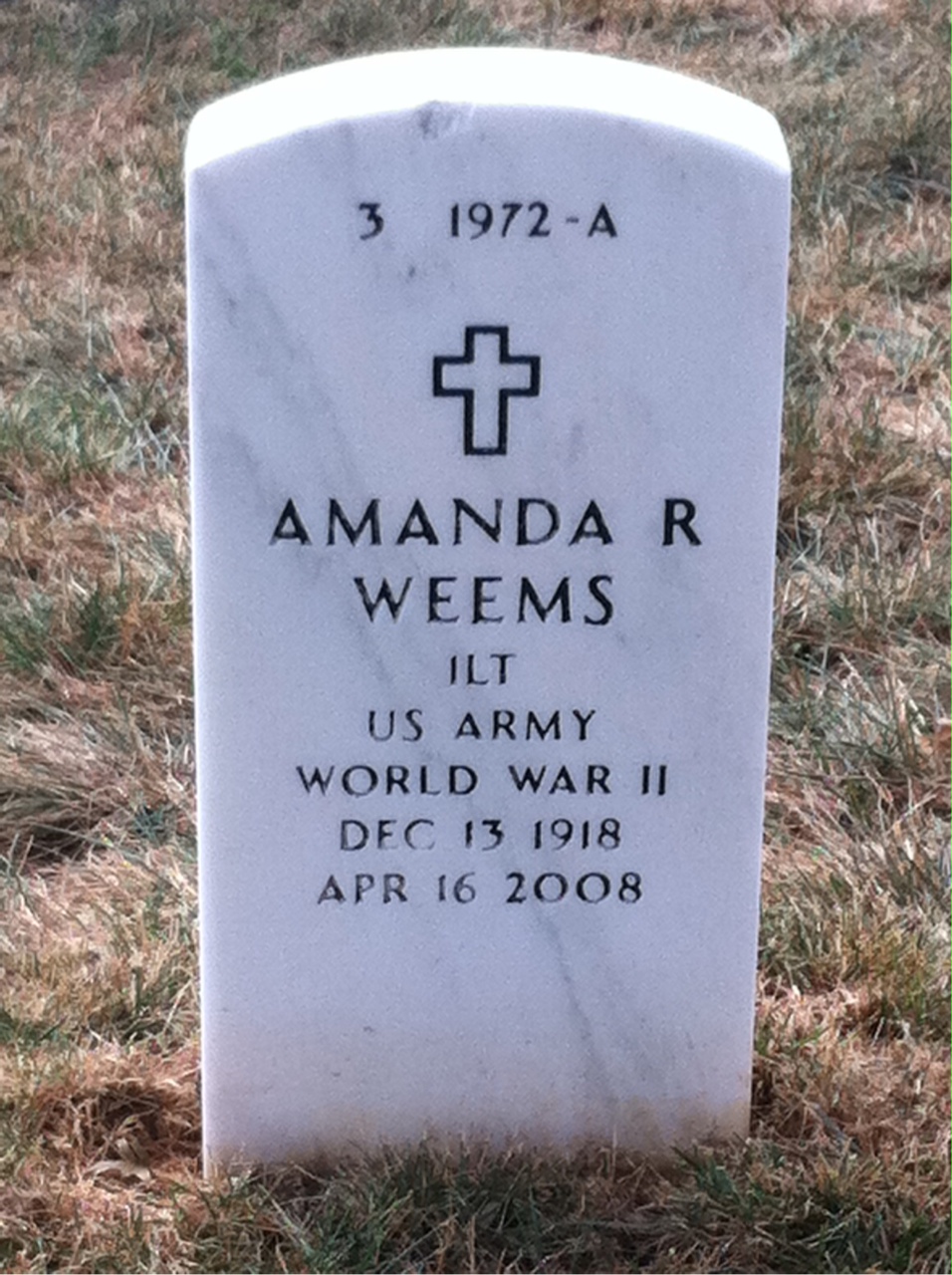Back of headstone — Amanda Weems
