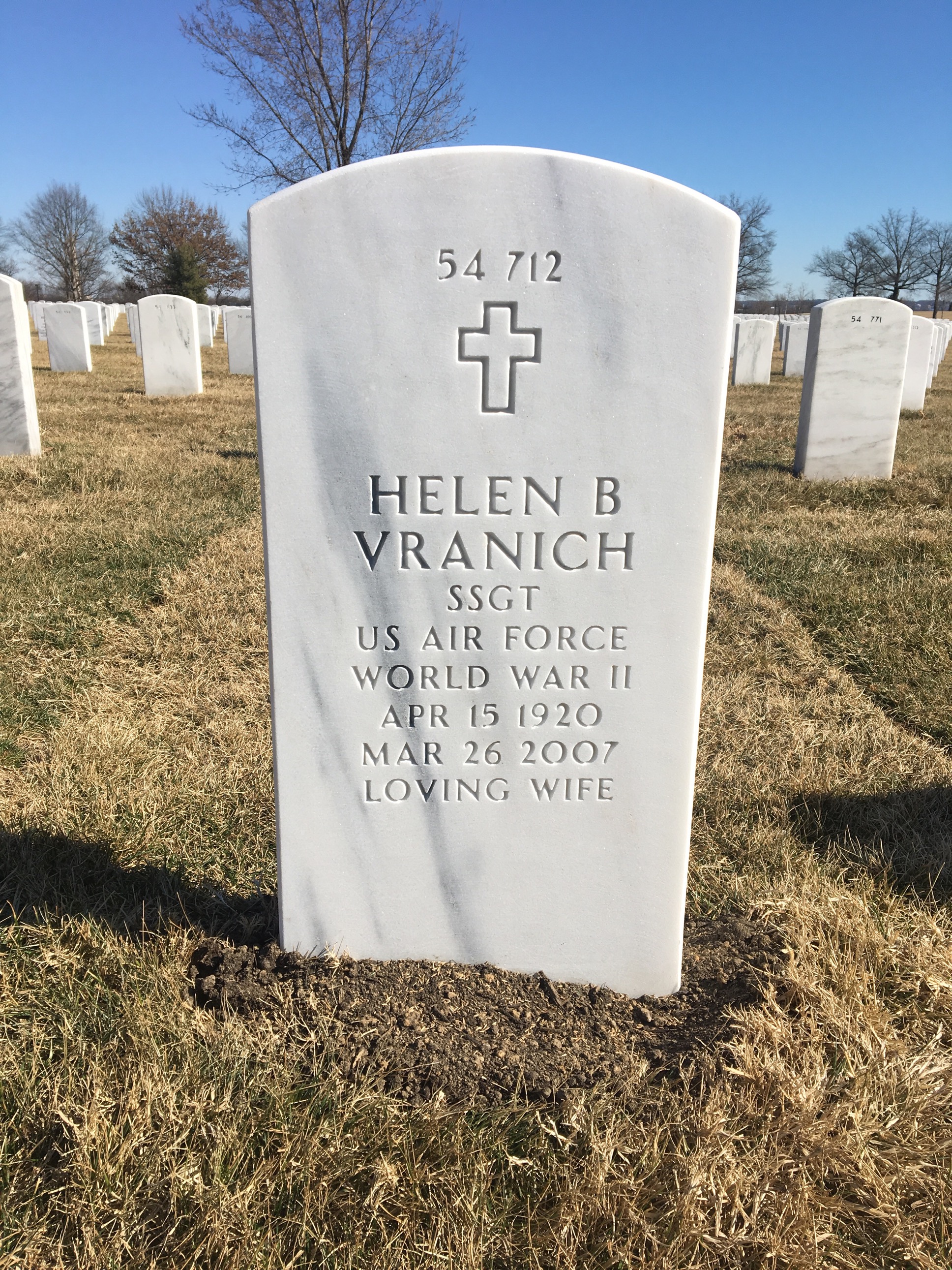 Back of headstone — George Vranich