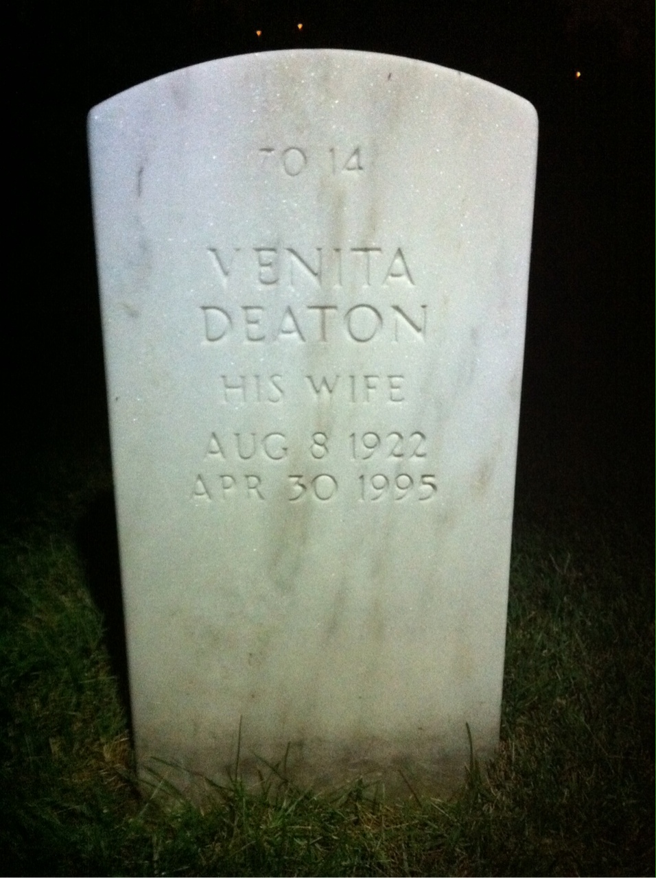 Back of headstone — Venita Cummings