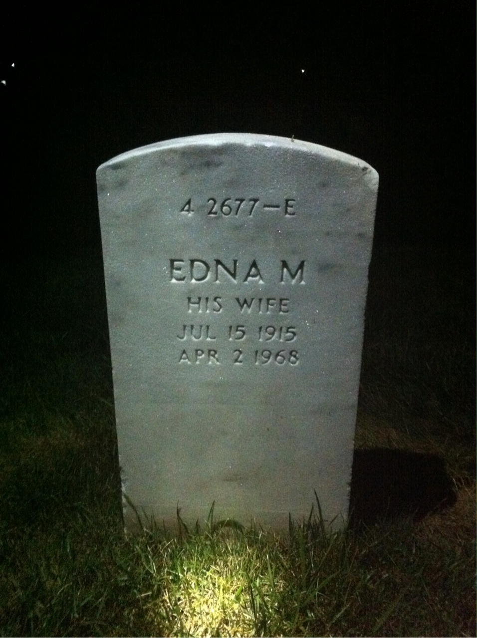 Back of headstone — Edna Mizell