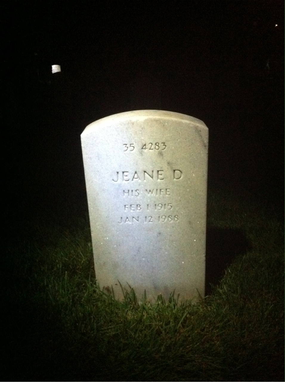 Back of headstone — Jeane Cox