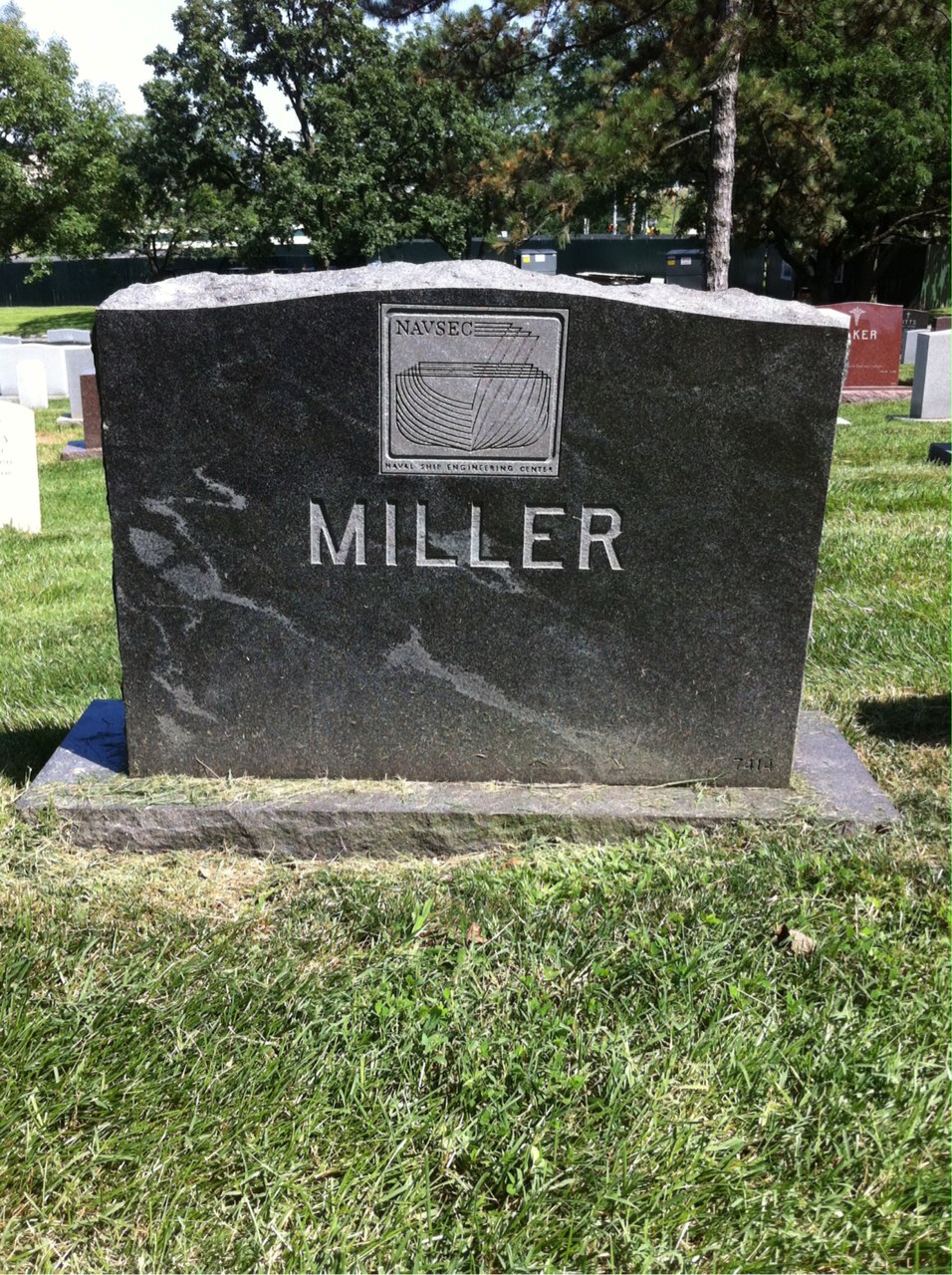 Back of headstone — Richards Miller