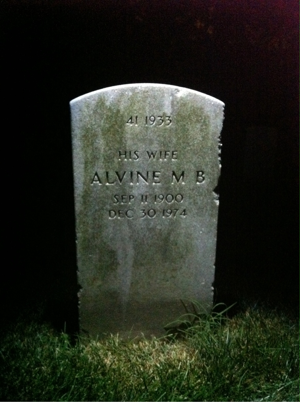 Back of headstone — Alvine Mudge