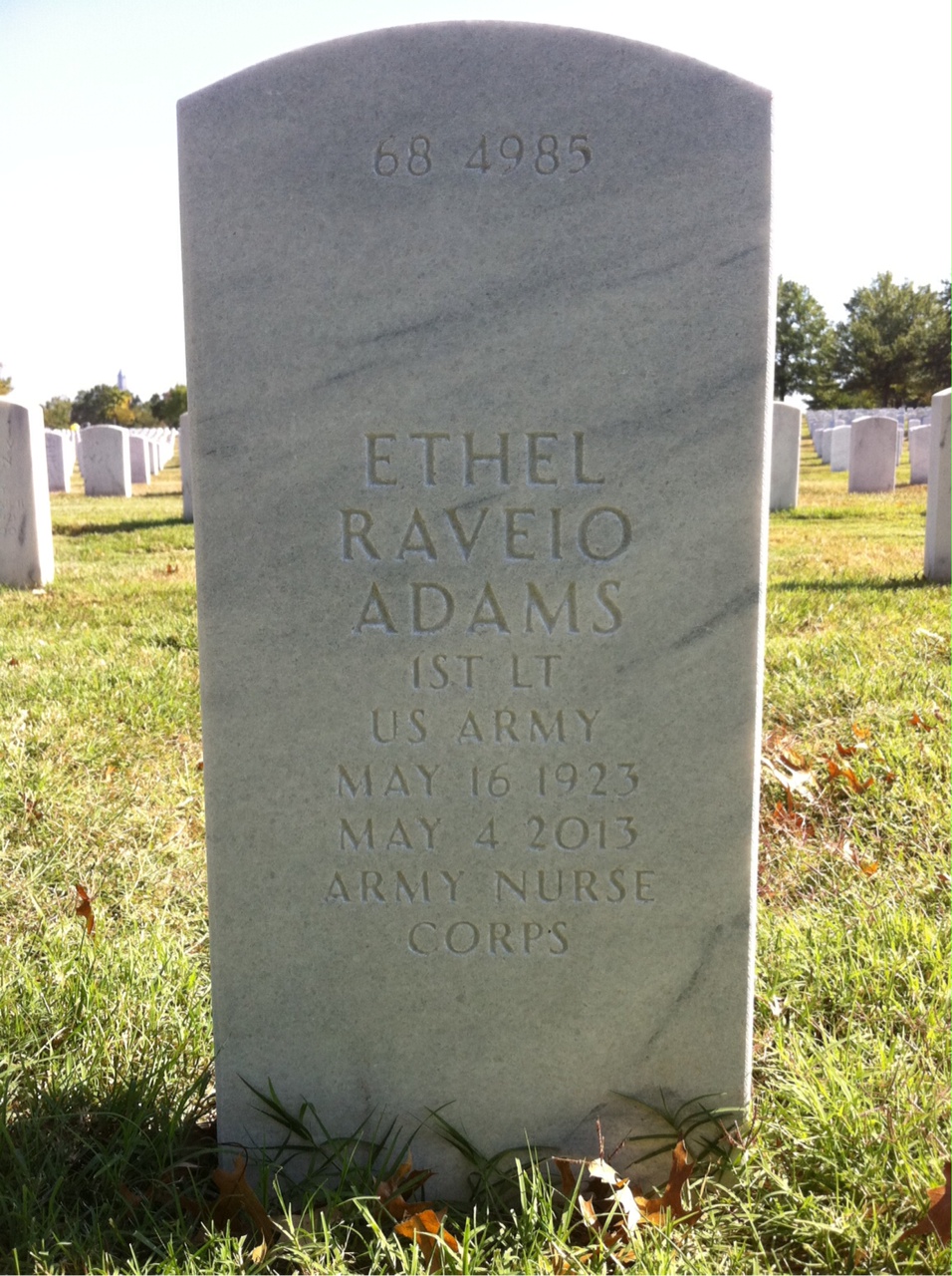 Back of headstone — Ethel Adams