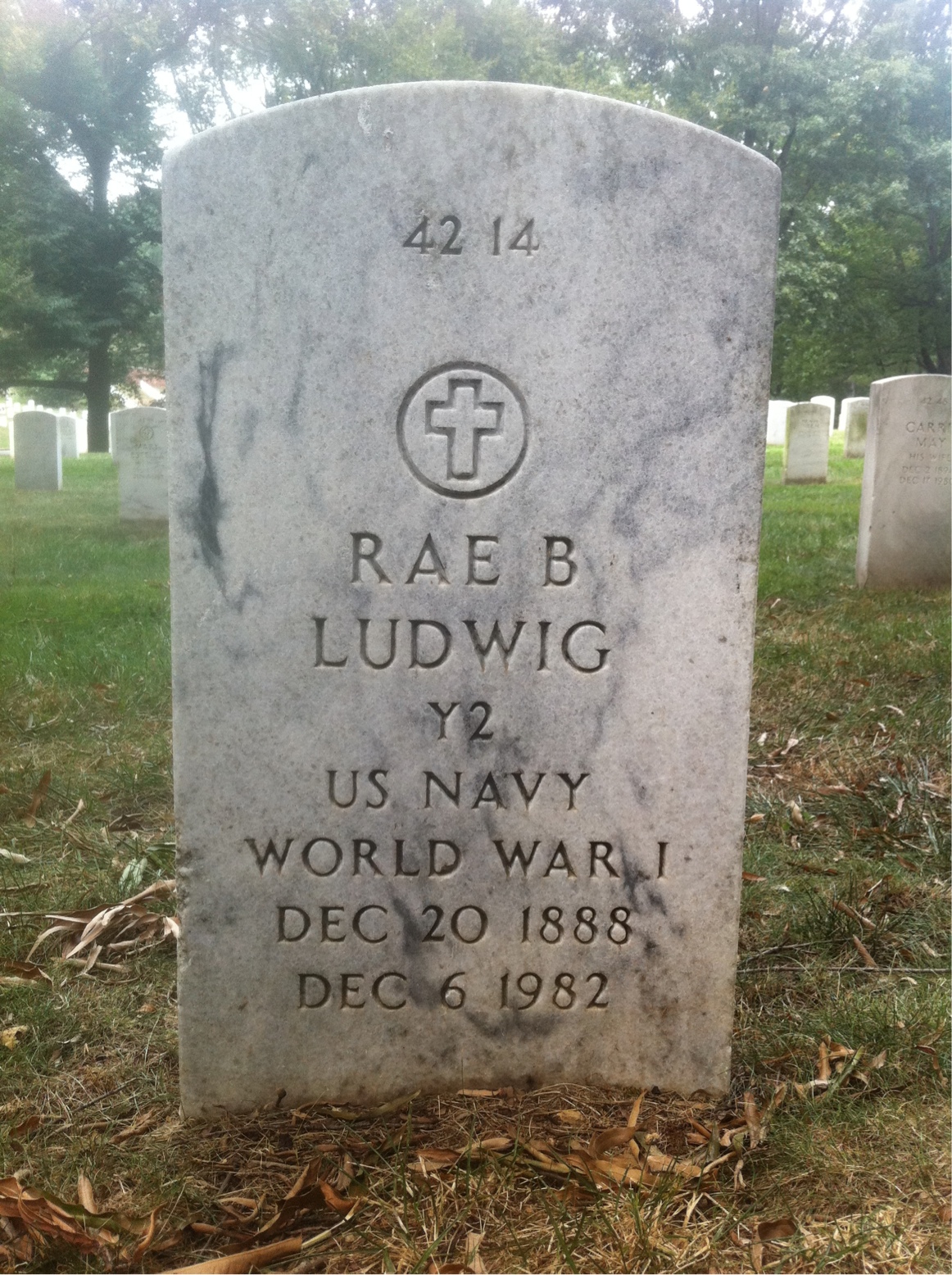Back of headstone — William F Ludwig
