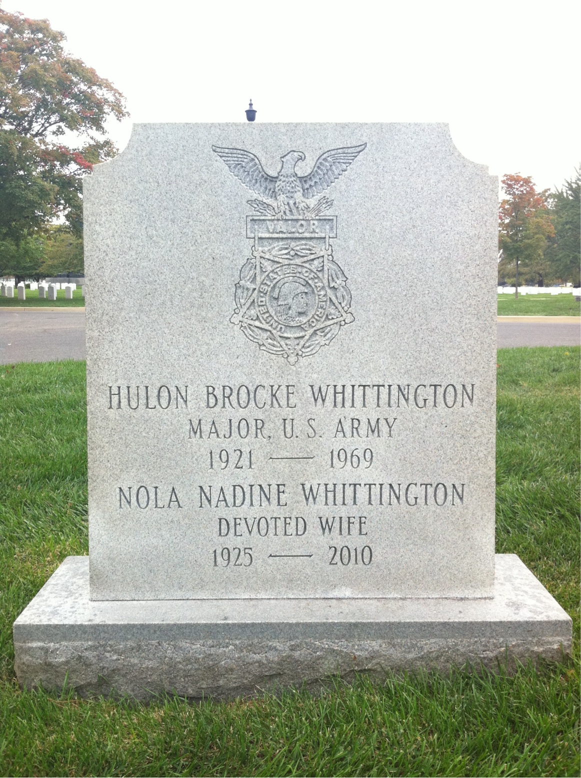 Headstone shared by 2 interments, including Hulon Brocke Whittington