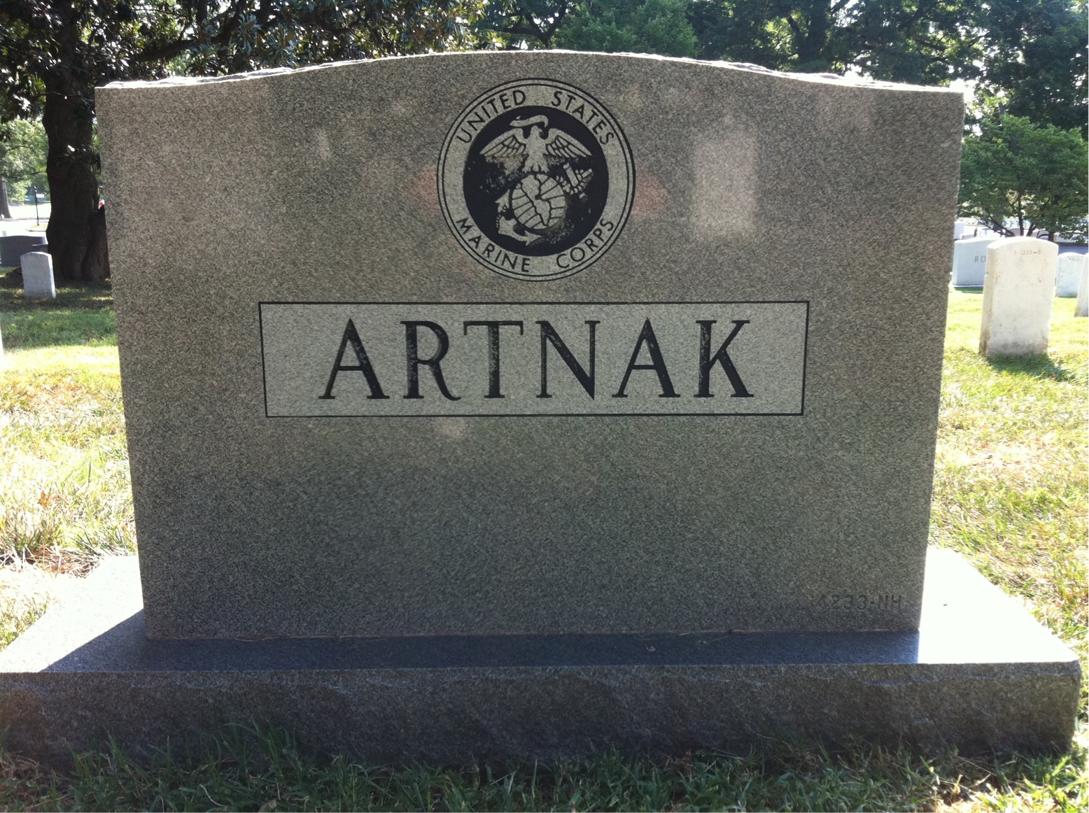 Back of headstone — Edward Artnak